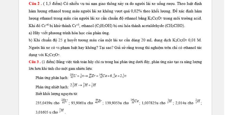 đề hóa 10 cuối kì 1 chuẩn