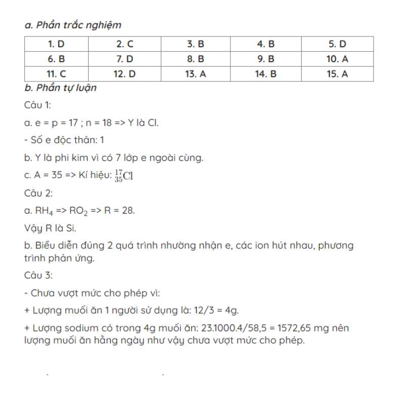 đề hóa 10 cuối kì 1 hay