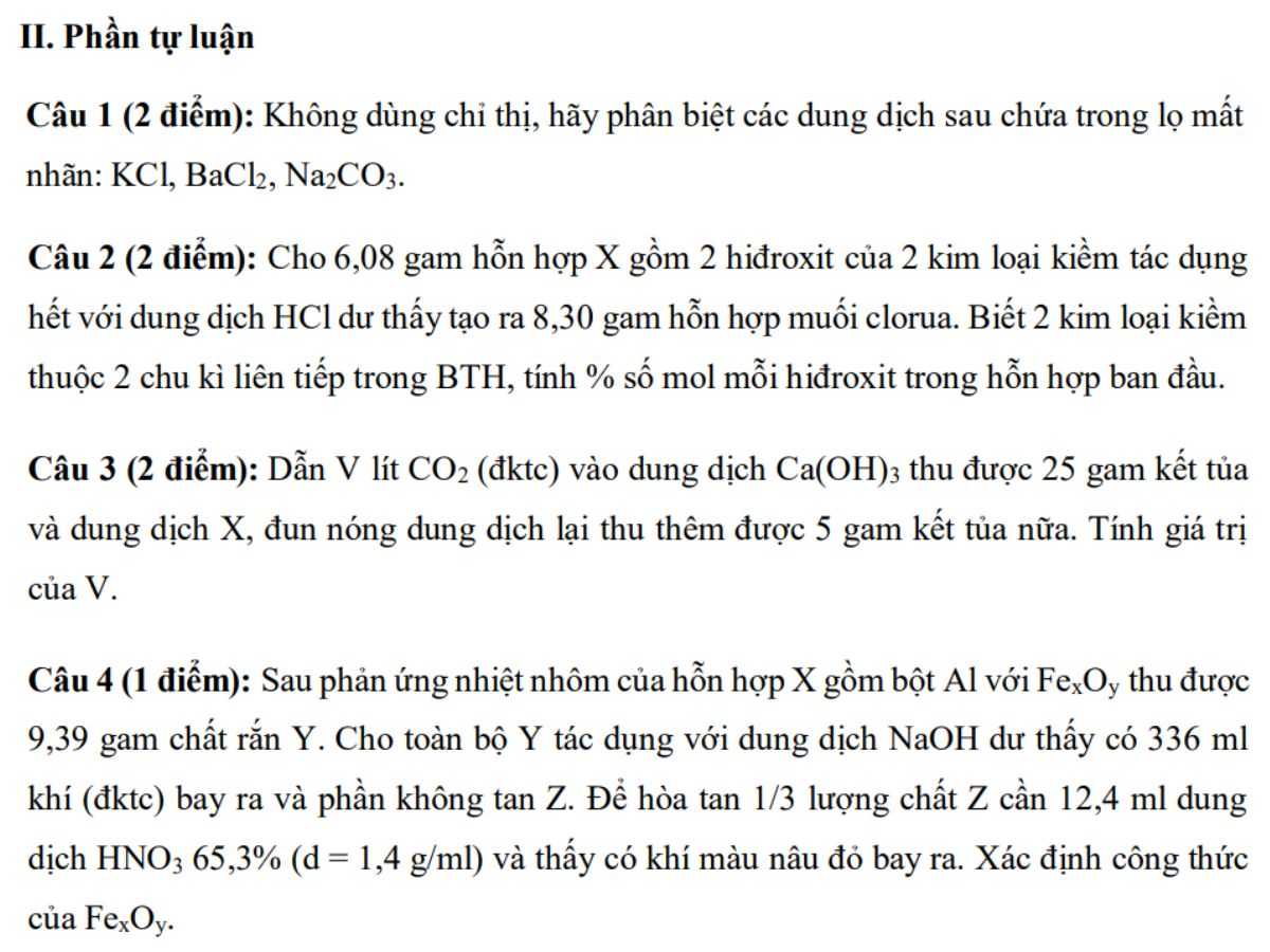 đề thi giữa kì 2 hóa 12 đề 5