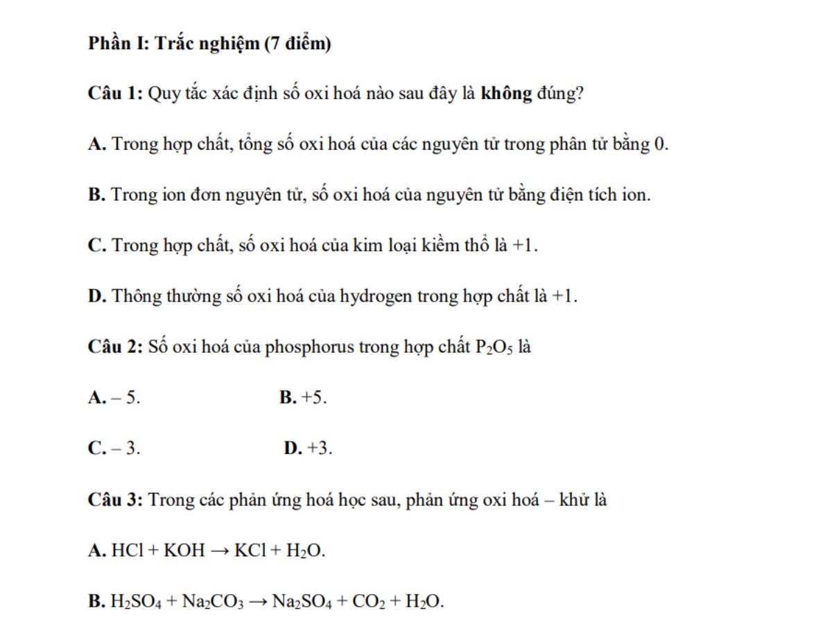 đề thi hóa 10 cuối học kì 2 kết nối tri thức đề 3