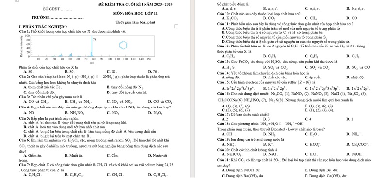 đề thi hóa 11 học kì 1