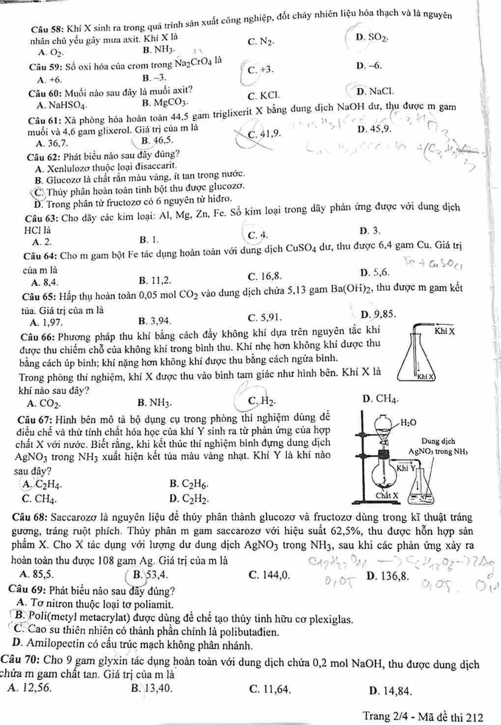 đề thi hóa 2024 mã đề 212
