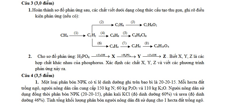 đề thi hsg hóa 11 cấp trường đề 3