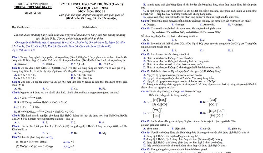 đề thi hsg hóa 11 cấp trường