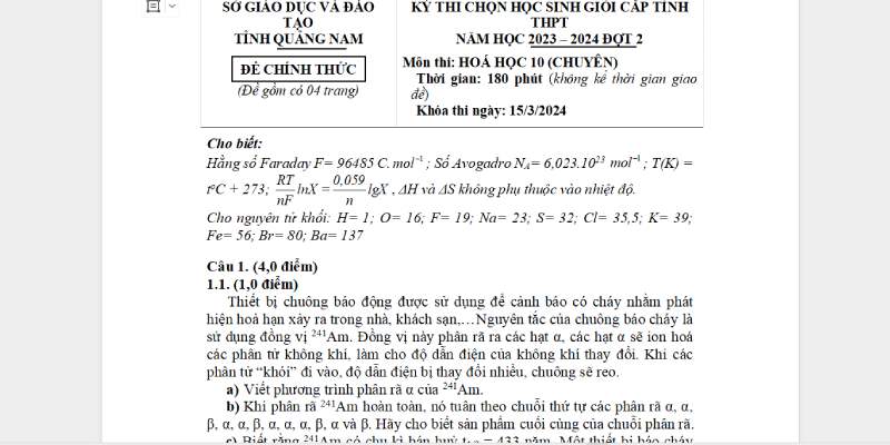 đề thi hsg hoá lớp 10