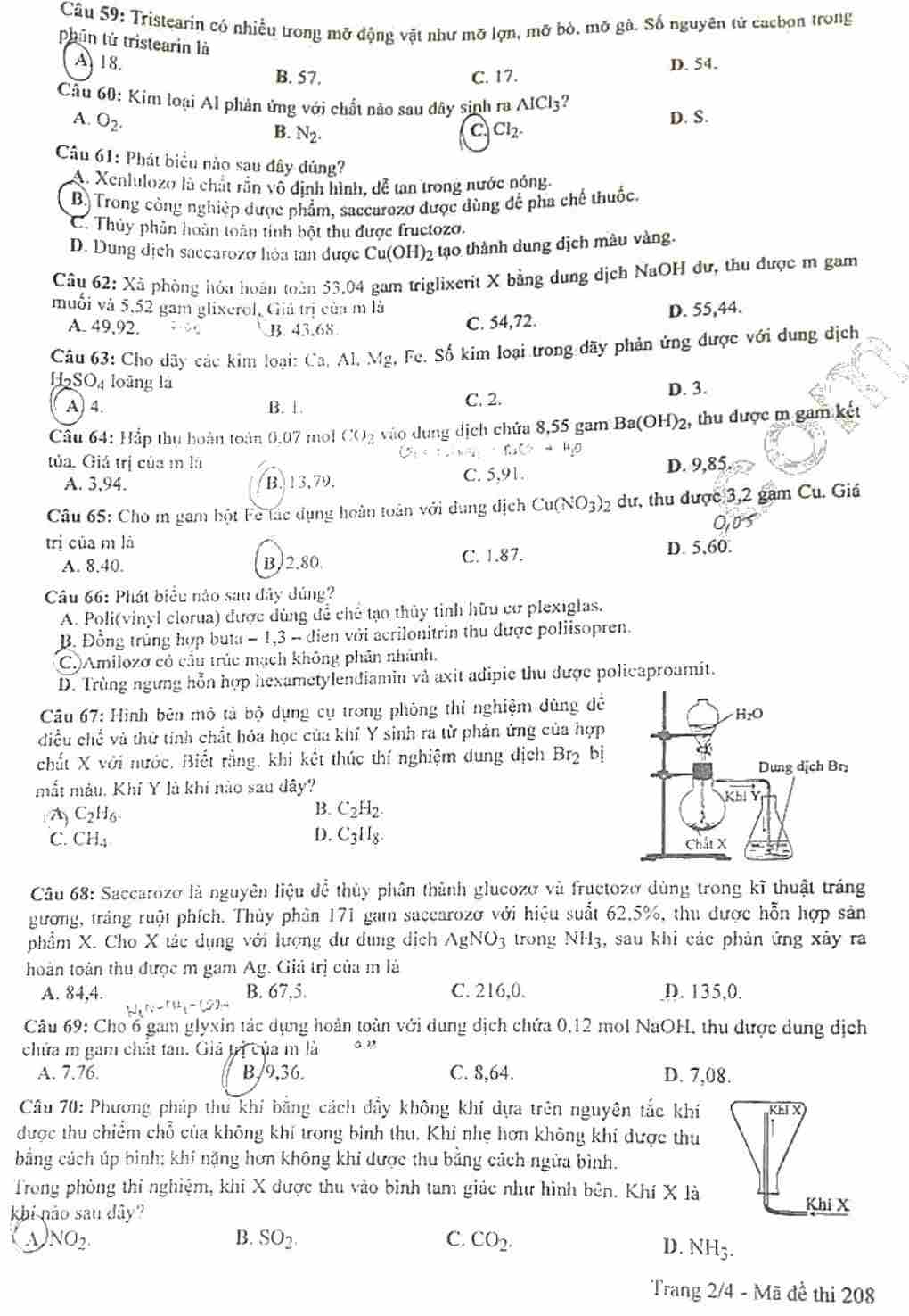 đề thi môn hóa thpt 2024 đề 208