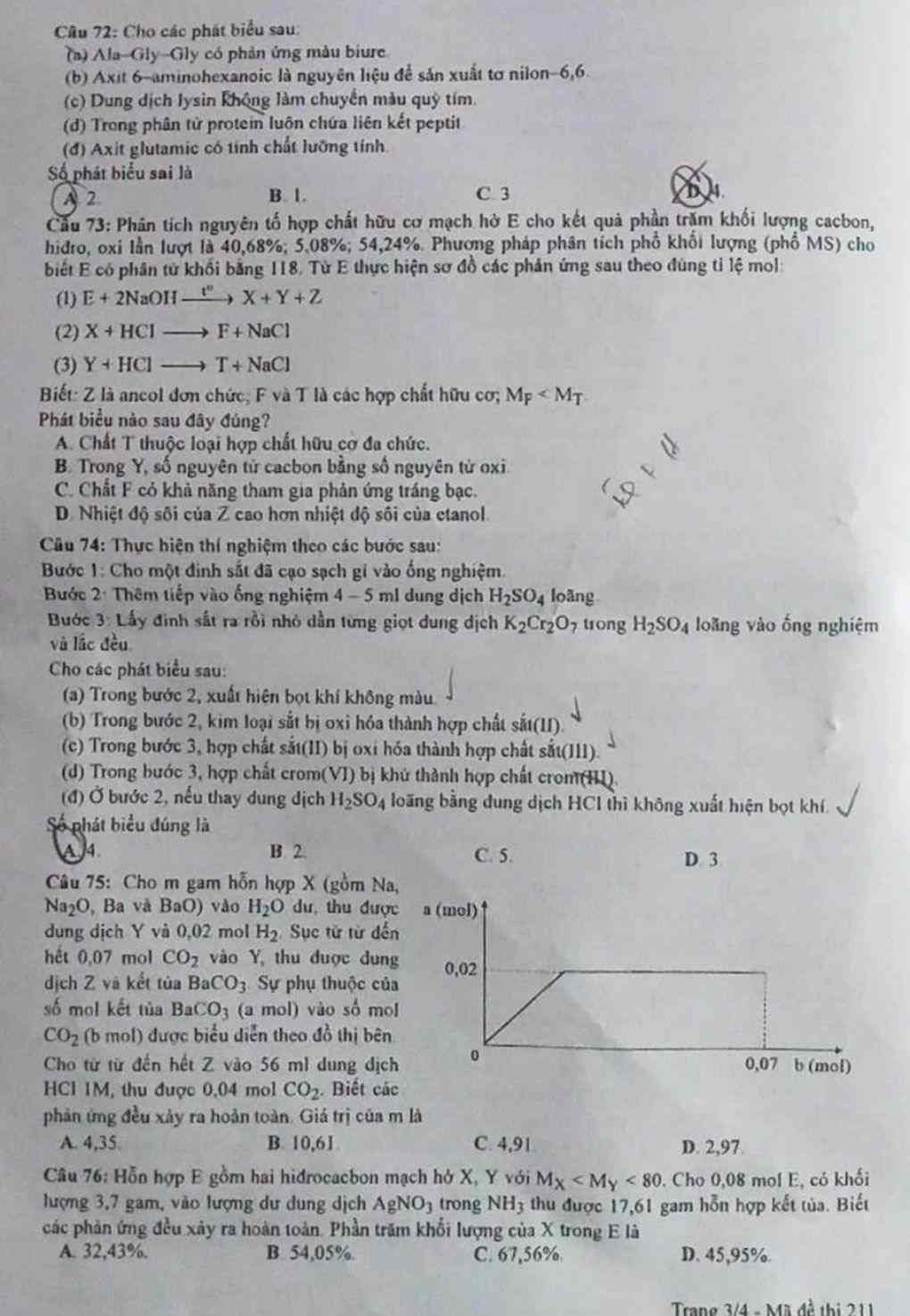 đề thi môn hóa thptqg đề 211