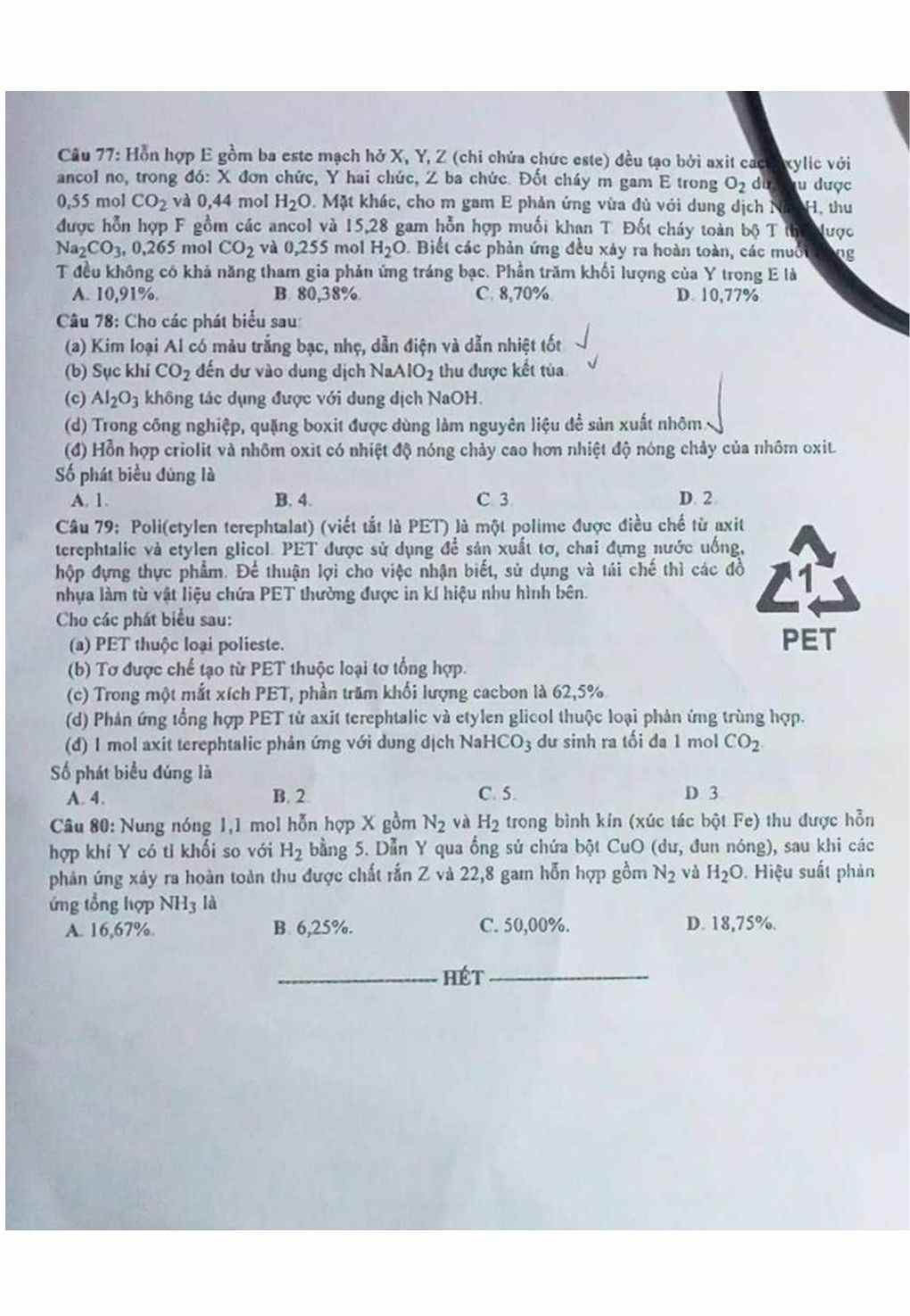 đề thi môn hóa thptqg mã đề 211